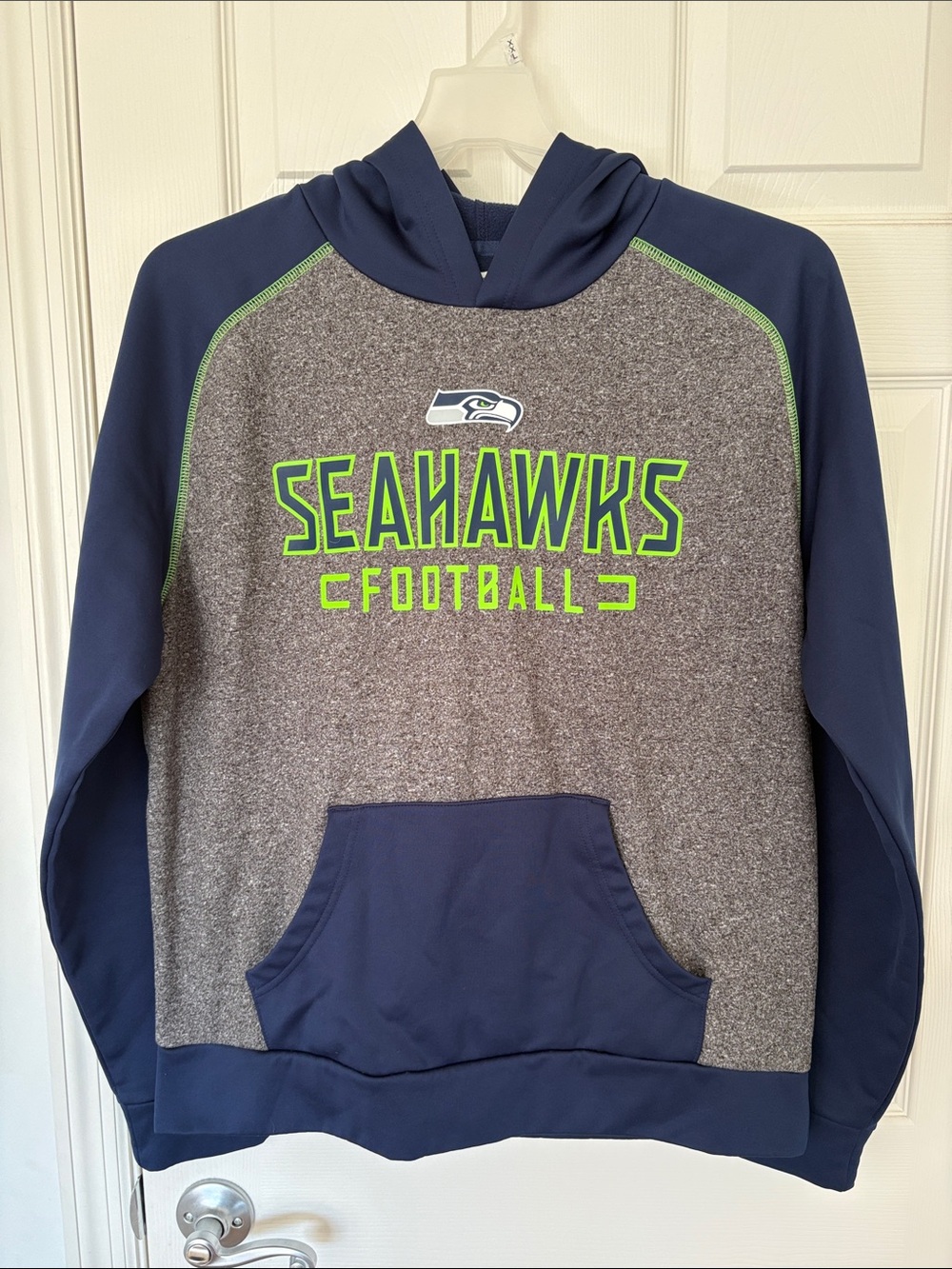 Fanatics Seahawks Gray & Navy Pullover Hoodie with Neon Green Accent